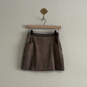 Altar’d State Faux Suede Mini Skirt Small Brown Braided Waist Fall Western